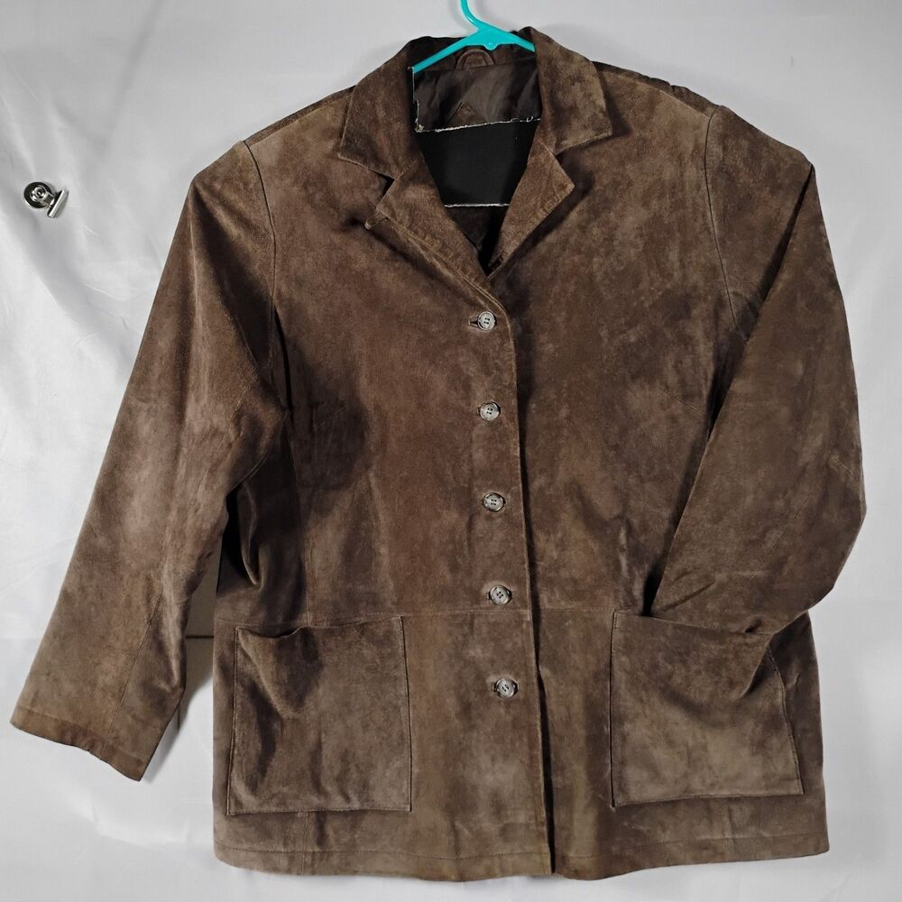 Stan Herman Studio XL Suede Leather Coat Jacket Womens Lined Brown Shacket Vtg